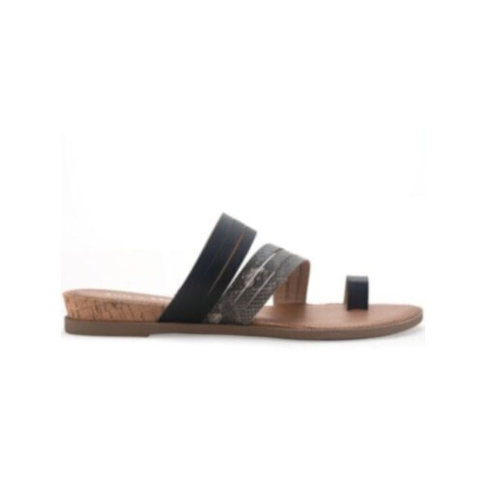SUN STONE Womens Black Snakeskin Toe-Ring Kye Wedge Slip On Slide Sandals 5.5 M